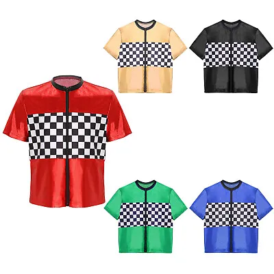 US Racer Costume Kids Boys Race Car Driver Shirt Tops Halloween Racing Dress Up • $11.08