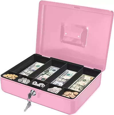 Cash Box With Money Tray And Lock - Metal Cash Box For Small Businesses 9-Compa • $46.18