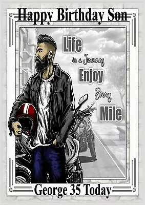 Personalised Birthday Card Biker Motorbike Son Grandson Brother Husband Dad • £2.99