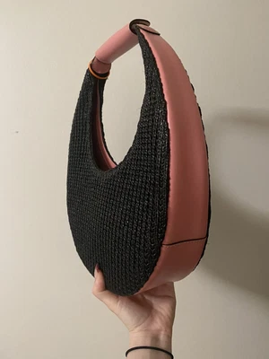 $139 • Buy Staud Raffia Moon Bag Sample Purse Exclusive Brand New Black And Pink