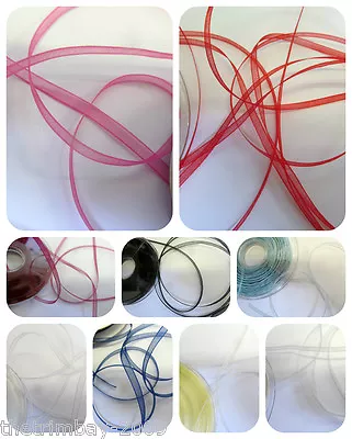 £3.29 • Buy Sheer Organza Ribbon - 50 Metre Rolls - 14 Colours - 3mm Wide -