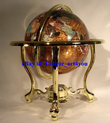 14  Amber Pearl Swirl Ocean 3- Leg Gold Table Stand Gem Gemstone World MAP Globe • $140