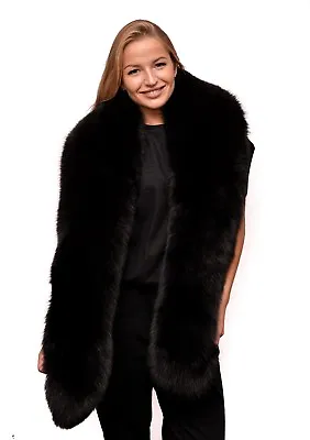 Premium Quality Saga Furs Jet Black  Fox Fur Shoulder Wrap Scarf Boa Stole 70  • $291.44