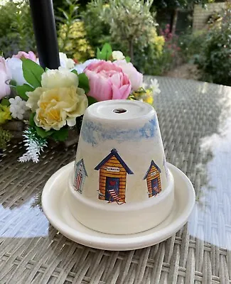 Flower Pot Ashtray Incense Pot -dia 13cm Beach Hut Decals Cream Handmade • £14.99