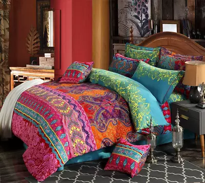 4 Pieces Bohemia Ethnic Bedding Sets Full SizeBrushed Cotton Boho Duvet Cover S • $119.23