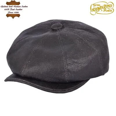 Men's Leather Newsboy Flat Cap Gatsby Baker Boy 8 Panel Cabbie Hat UK • $53.12