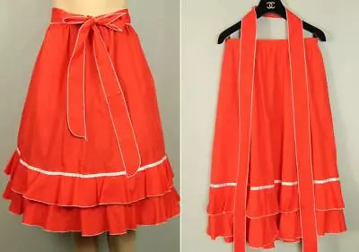 Vtg Red Rockabilly Western Square Dance Swing Full Skirt W Tie Belt S/M • $15