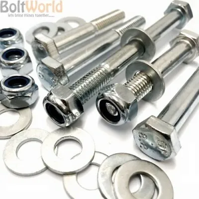 M12 Part Threaded Bolts Grade 8.8 Zinc + Nyloc Nuts + Washers Hex Hexagon Head • £5.53