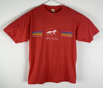 VTG Velva Sheen USA Kentucky Horse Club Rainbow Stripe Single Stitch Graphic Tee • $12.99