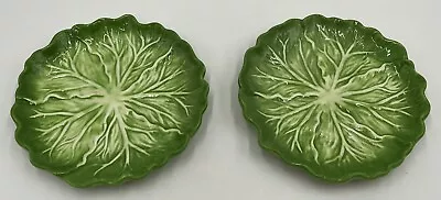 Vintage Avon Green Cabbage Lettuce Plates Set Of 2 Veined Scalloped 7” EUC HTF • $34.99