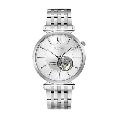 Bulova Regatta Men's Automatic Exibition Caseback Silver Slim Watch 40MM 96A235 • $177.99