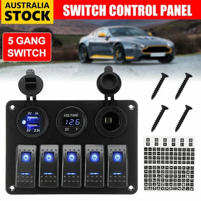 $31.45 • Buy 12V Switch Panel Control ON-OFF Toggle 5 GANG Blue LED Rocker For Boat Marine RV