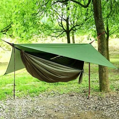 $49.99 • Buy Camping Hammock With Rain Fly Tarp And Mosquito Net Tent Tree Straps, Portable