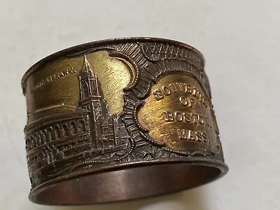 Vtg 1900’s Souvenir Of Boston Mass.  Napkin Ring Old State House Bunker Hill • $27.27