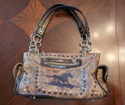 MONTANA WEST Handbag Purse W Horse Print Western Studded Pewter & Rhinestone  • $14.99