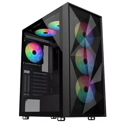 CIT Phantom XL Full ATX Gaming PC Case Meshed Tower 6x RGB Fans Glass Panel EATX • £64.90