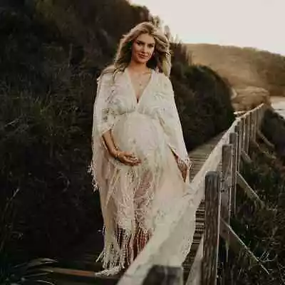 Maternity Gowns Photo Shoot Props Pregnancy Photoshoot Dress Boho Long Lace • $51.44