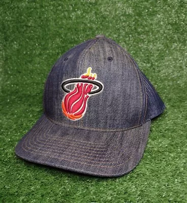 Mitchell Ness Miami Heat Snapback Mesh Hat Denim Jean Trucker • $16