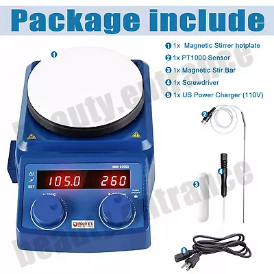 Magnetic Stirrer Ceramic Coated Hot Plate W/ PT1000 Temp Probe Stirring Bar • $188.99