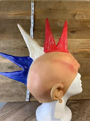 VTG 2002 Disguise Red White Blue Mohawk Punk Hair Halloween Mask Wig LatexRubber • $15.99