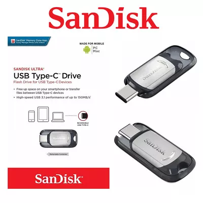 $15.95 • Buy Sandisk Type C Ultra USB Drive 32GB 64GB 16GB 128GB USB 3.1 Type-C Memory Stick