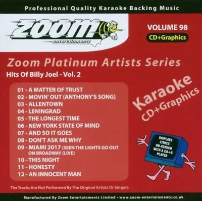 Zoom Karaoke Platinum Artists Vol. 98 CD+G - Hits Of The Billy Joel (Vol.2) • £3.95