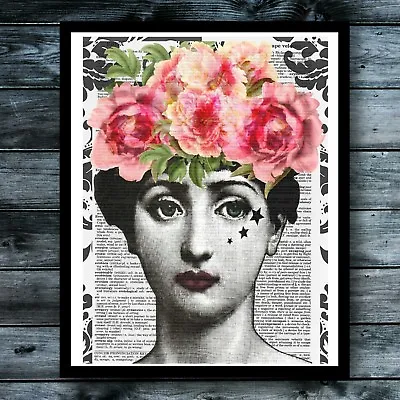 Steampunk Lady Chic Vintage Dictionary Print Flower Poster Cool Wall Decor  • $8