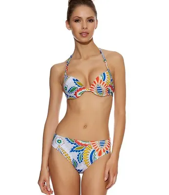 Huit Mango Tango Hibiscus Underwire Padded Air Halter Bikini Top & Brief 32c/10c • $19.20