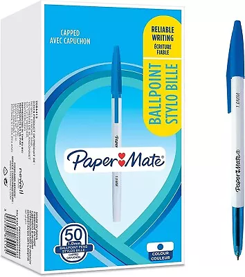 PaperMate Ballpoint Pens Blue X50 Set Box 1.0mm Medium Point Tip Nib School Work • £9.99