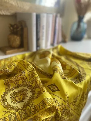 Vintage ATELIER VERSACE 100% Silk Gold Yellow  Medusa Scarf 65X65cm 25x25'' • $162