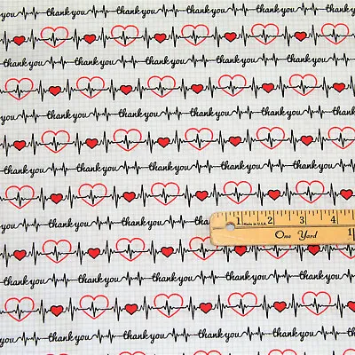Heartbeat EKG Medical Doctor Nurse Nursing Scrub Fabric  1/2 Yard   #17496-W • $3.70