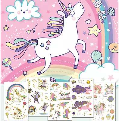 $2.69 • Buy Unicorn Temporary Golden Glitter Outline Tattoo Sticker For Kid Girl Party Favor
