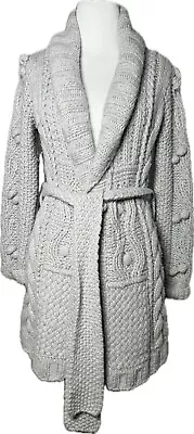 Malo 100% Cashmere Light Gray Belted Cardigan Sweater 3D Italy Sz 42/S High End • $219.77