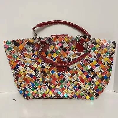 Nahui Ollin Large Candy Wrapper Tote Bag Purse With Detachable Leather Straps • $50