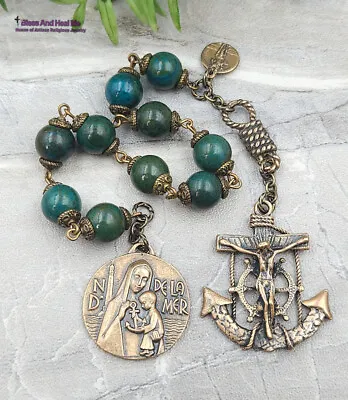 Stella Maris Anchor Crucifix Christopher Nautical Jasper Vintage Bronze Chaplet • $89