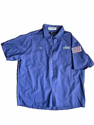 Trucking Transport Work Shirt Men's 2XL Short Sleeve Pockets Blue Tom Truck Flag • $13.27