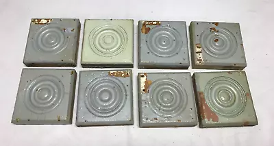 Lot Of 8 Shabby Blue Wood Bullseye Rosette Corner Blocks 5  SQ VTG Old 1905-23B • $54.95