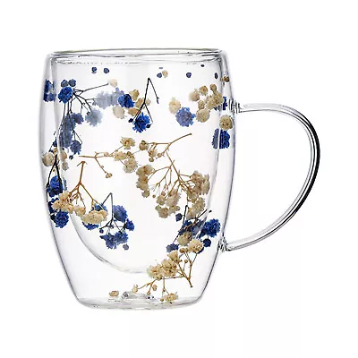 Dry Flowers Double Wall Glass Cup Glass Tea Cup Double Wall Insulated Coffee Mug • $17.56