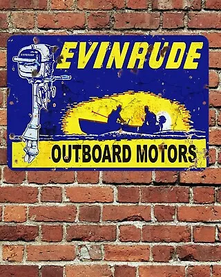 Evinrude Outboard Motors Sign Aluminum Metal 8 X12  Rustic Retro Aged • $12.75