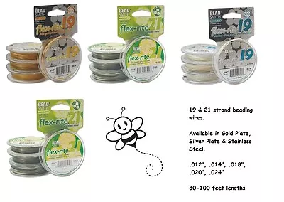 FLEX-RITE 19 & 21 Strand Beading Wire Sterling Silver Gold Plate Stainless Steel • $8.81