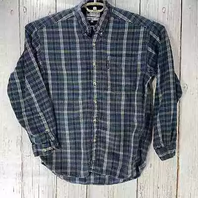 Columbia Flannel Shirt Men Medium Plaid Blue Long Sleeve Button Down 100% Cotton • $15.75