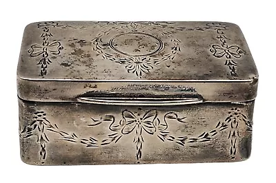 ANTIQUE English Sterling Silver Etched Snuff Box NO MONOGRAM • $125