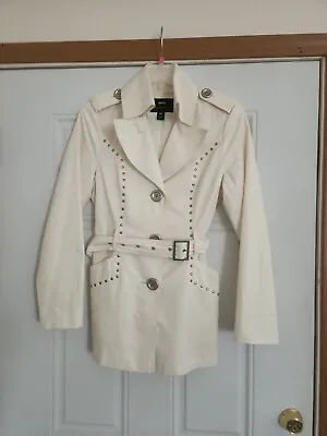 Women Miss Sixty M60 White Long Jacket  Belted Trench Coat Size Med • $24.99