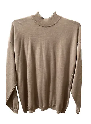 Barneys New York Merino Wool Sweater Vintage Tan Size XL Mock Turtleneck FLAW • $35