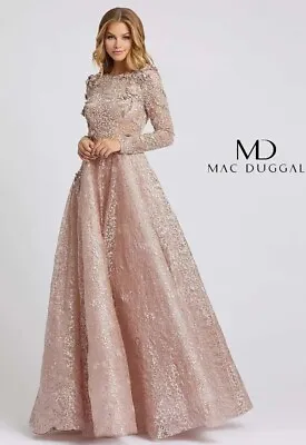 MAC DUGGAL 11121 Mocha Floral Lace Sequin Rhinestone Embellished A-Line Size 8 • £579.07