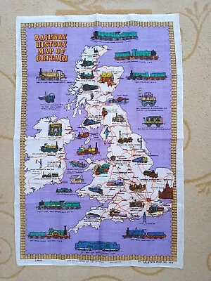 Bnwot Ulster Vintage 'railway History Map Of Britain Linen Tea Towel Reg No 4978 • £6.99