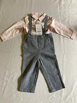 £20 • Buy MONSOON Baby Boy TROUSER AND SHIRT SET AGE 3-6 MTHS GREY/PINK WEDDING OCCASION
