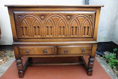 Quality Vintage Carved Oak Blanket Box Storage Chest Hinged Top Two Drawers. • £185