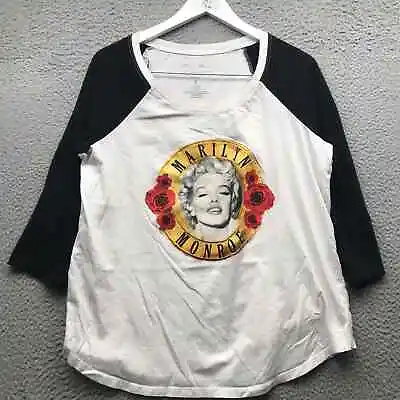Marilyn Monroe Music T-Shirt Womens Size 0 3/4 Sleeve Raglan Graphic White Black • $14.99