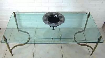 Huge Maison Jansen Neo-Classical Regency Brass & Glass Cocktail Coffee Table  • $2500